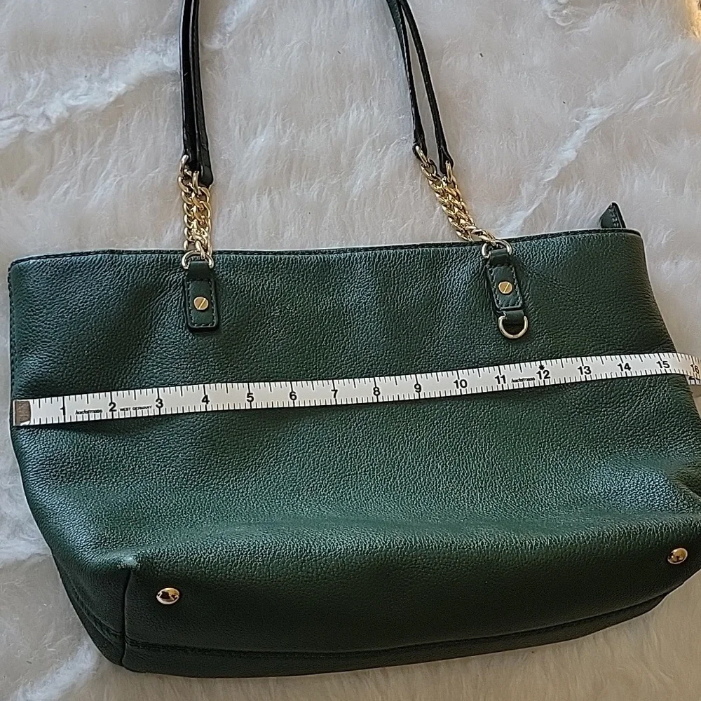MICHAEL KORS Evergreen Pebbled Leather Chain Double Handle Zip Closure Tote‎ Bag